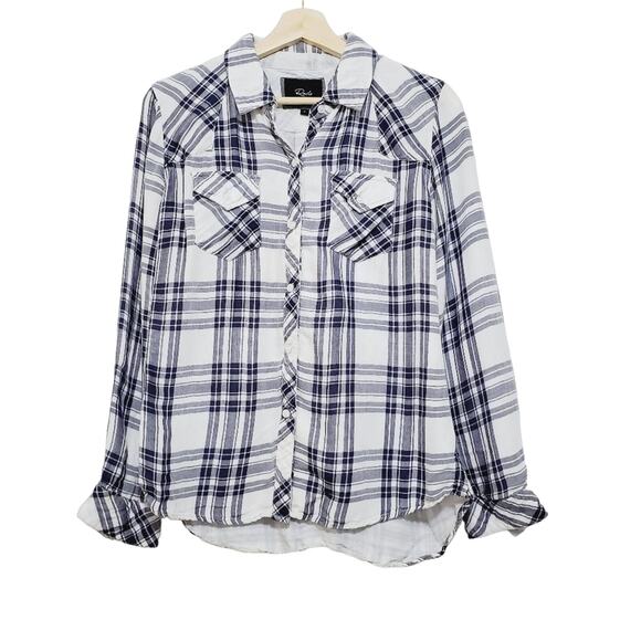 Rails | Tencel Blend Super Soft White and Blue Plaid Button Up Shirt - Picture 1 of 7